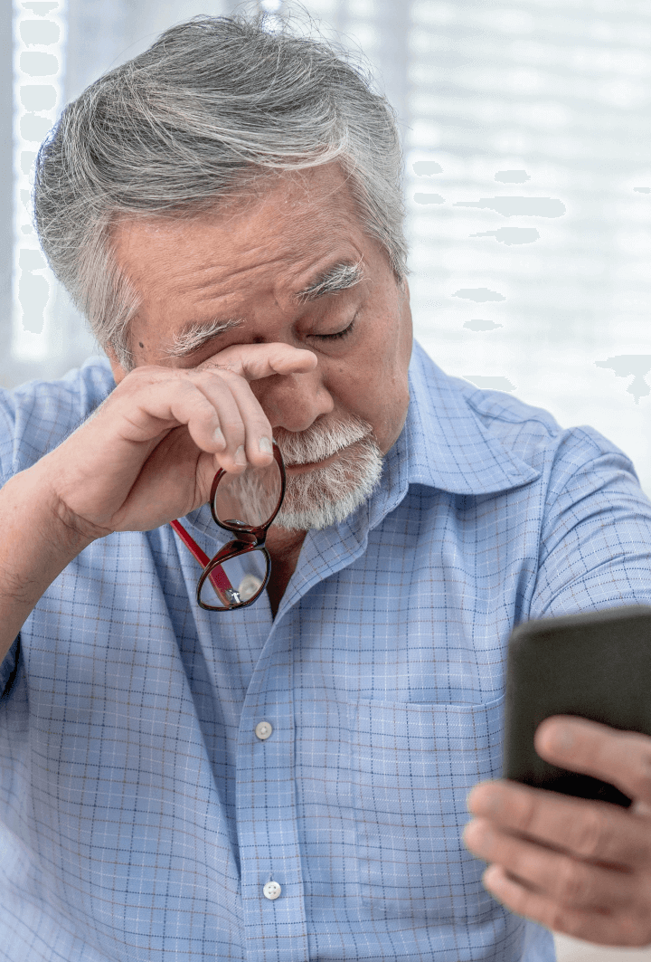 Old man worrying about eyesight