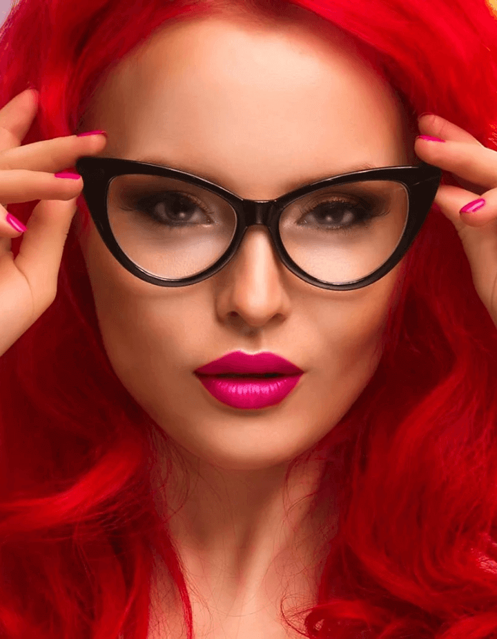 Woman With Red Hair Wear A Beautiful Glasses